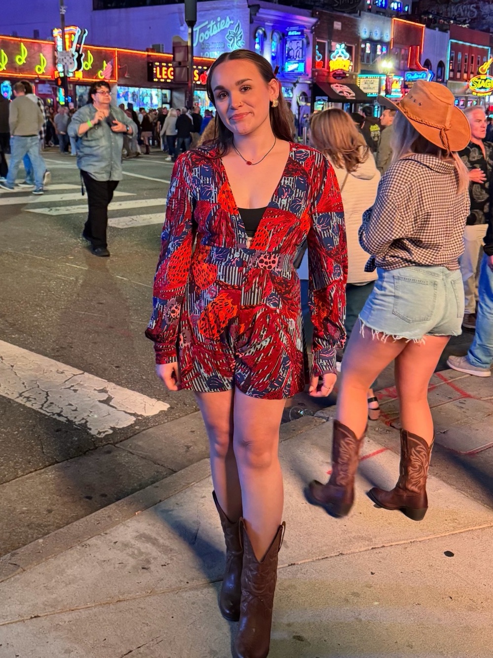 Free People Red Mosaic Print Long-Sleeve Romper